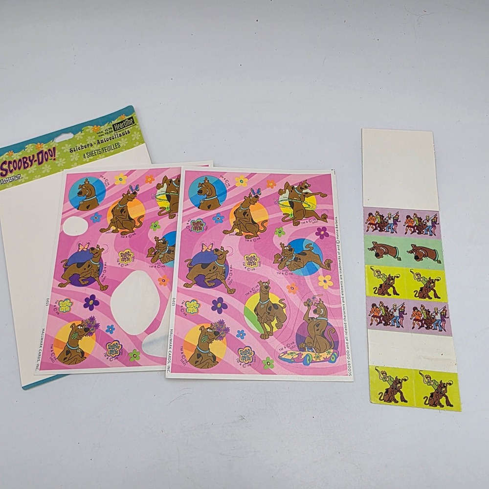 Vintage 2002 Scooby-Doo Hallmark Heartline Stickers 2 Sheets Plus Bonus Strip